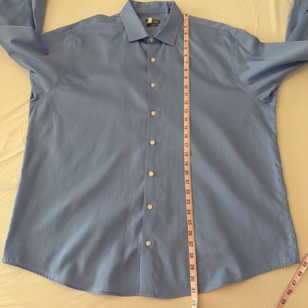 Kenneth Cole Reaction Textured Stripe Dress Shirt 18.5 34/35 Blue Wrinkle Free - Picture 8 of 15